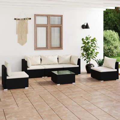 vidaXL Set Divani da Giardino 6 pz con Cuscini in Polyrattan Nero