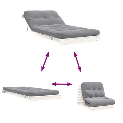 vidaXL Divano Letto Futon con Materasso Bianco 90x206x11cm Legno Pino