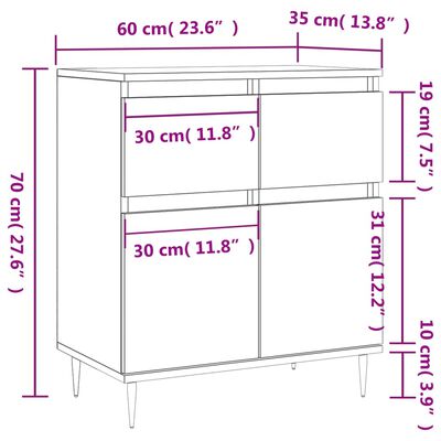 vidaXL Credenza Rovere Sonoma 60x35x70 cm in Legno Multistrato