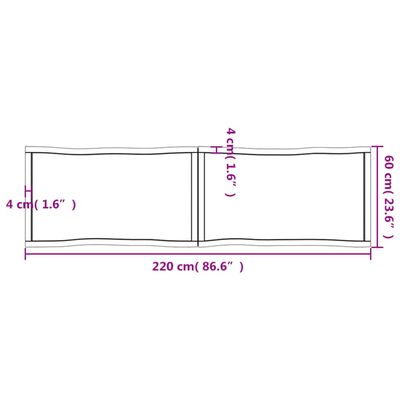 vidaXL Piano Tavolo Marrone Chiaro 220x60x(2-6) cm Rovere Non Trattato