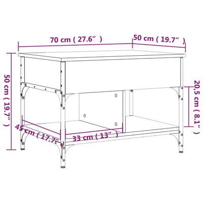 vidaXL Tavolino Salotto Grigio Sonoma 70x50x50 cm Multistrato Metallo