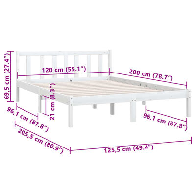 vidaXL Giroletto Bianco in Legno Massello di Pino 120x200 cm