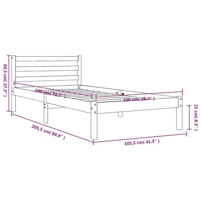 vidaXL Letto senza Materasso Marrone Cera 100x200 cm in Legno di Pino