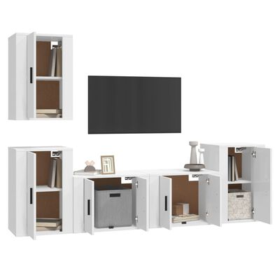 vidaXL Set di Mobili Porta TV 5 pz Bianco Lucido in Legno Multistrato