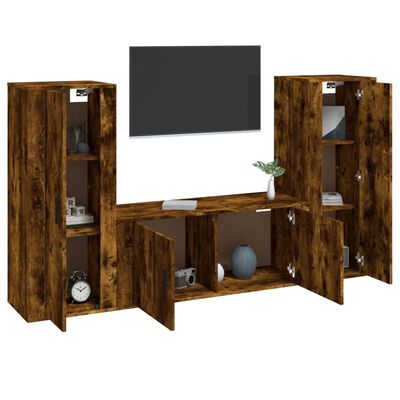 vidaXL Set Mobili Porta TV 3 pz Rovere Fumo in Legno Multistrato