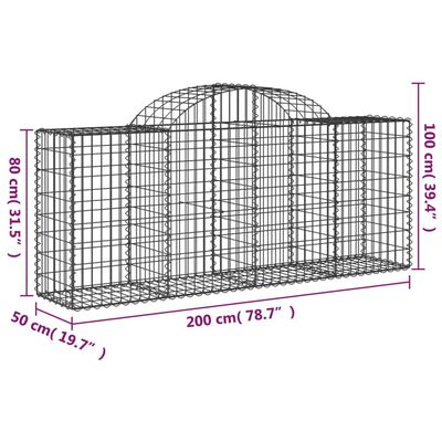 vidaXL Cesti Gabbioni ad Arco 2 pz 200x50x80/100 cm Ferro Zincato