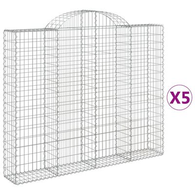 vidaXL Cesti Gabbioni ad Arco 5 pz 200x30x160/180 cm Ferro Zincato