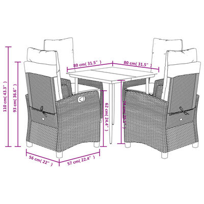 vidaXL Set Pranzo da Giardino 5pz con Cuscini Grigio Chiaro Polyrattan