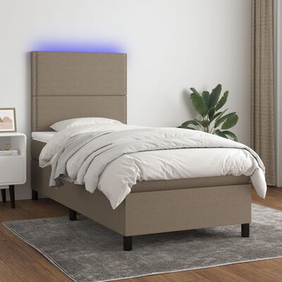 vidaXL Letto a Molle con Materasso e LED Tortora 100x200cm in Tessuto