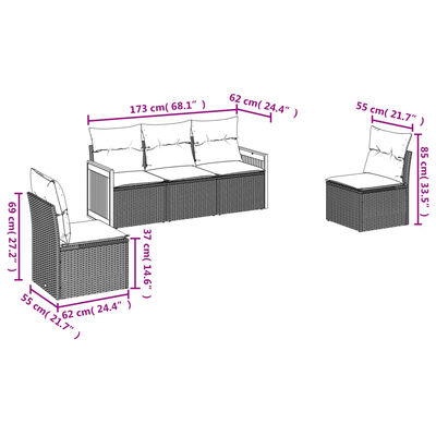 vidaXL Set Divano da Giardino 5 pz con Cuscini Beige in Polyrattan