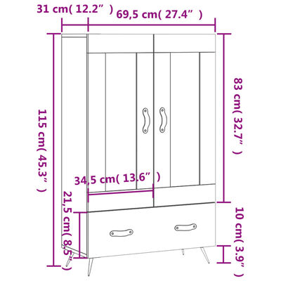 vidaXL Credenza Nera 69,5x31x115 cm in Legno Multistrato