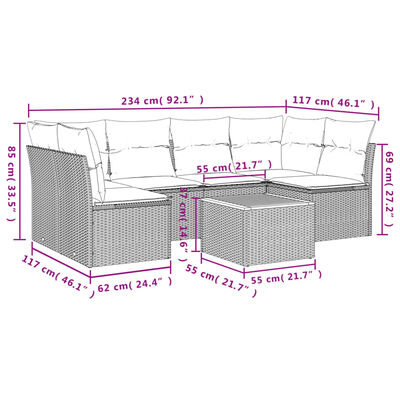 vidaXL Set Divani da Giardino 7 pz con Cuscini Beige in Polyrattan