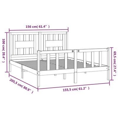 vidaXL Giroletto con Testiera Legno Massello Pino 150x200 cm King