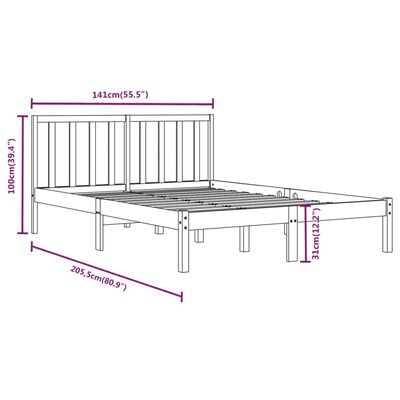 vidaXL Giroletto Nero in Legno Massello 135x190 cm Double