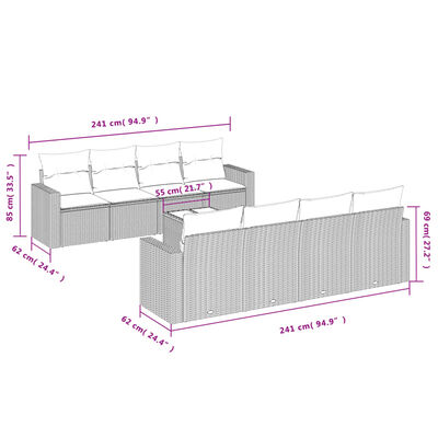 vidaXL Set Divani da Giardino 9 pz con Cuscini Nero in Polyrattan