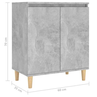 vidaXL Credenza Gambe Massello Grigio Cemento 60x35x70cm Multistrato