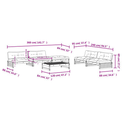 vidaXL Set Divani da Giardino 6 pz con Cuscini in Legno Massello ambra