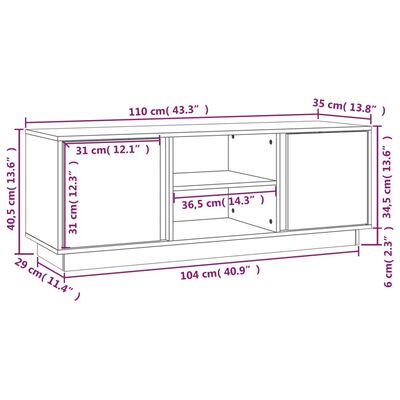 vidaXL Mobile Porta TV Nera 110x35x40,5 cm in Legno Massello di Pino