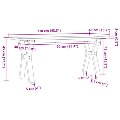 vidaXL Tavolino Salotto Telaio a Y 110x40x45cm Massello Pino e Ghisa