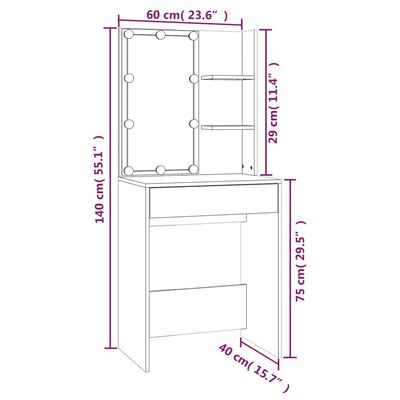 vidaXL Set Tavolo da Toeletta con LED Rovere Sonoma Legno Multistrato