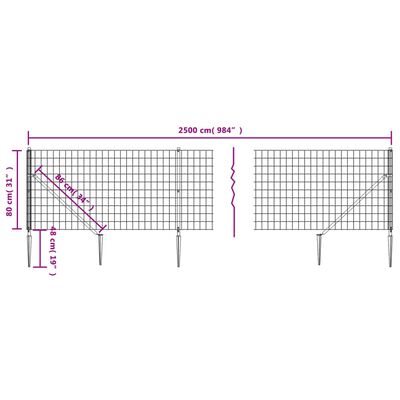 vidaXL Recinzione Metallica con Picchetti Ancoraggio Antracite 0,8x25m