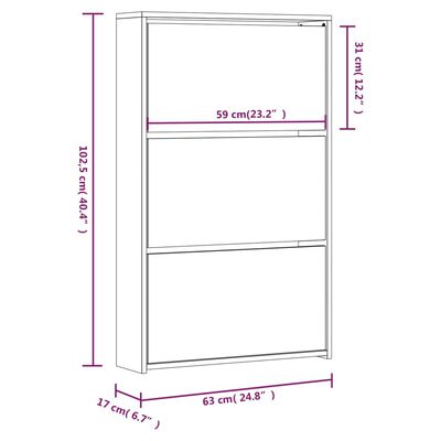 vidaXL Scarpiera con Specchio a 3 Livelli Rovere marrone 63x17x102,5cm