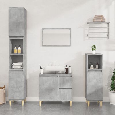 vidaXL Set di Mobili da Bagno 3 pz Grigio Cemento in Legno Multistrato