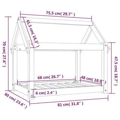 vidaXL Cuccia per Cani Ambra 81x60x70 cm in Legno Massello di Pino