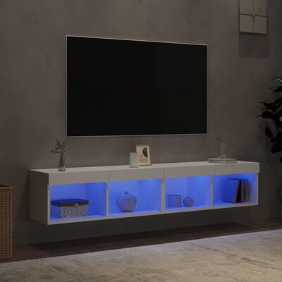 vidaXL Mobili Porta TV con Luci LED 2 pz Bianchi 80x30x30 cm