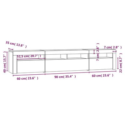 vidaXL Mobile Porta TV con Luci LED Grigio Sonoma 210x35x40 cm