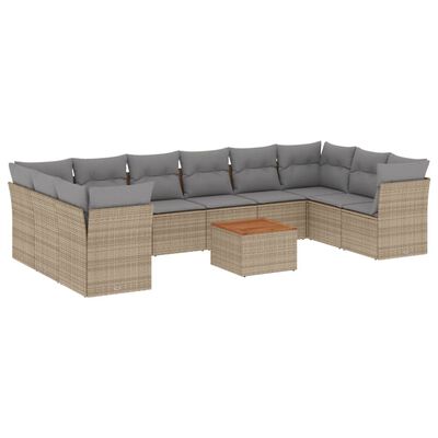 vidaXL Set Divano da Giardino 11 pz con Cuscini Beige Misto Polyrattan