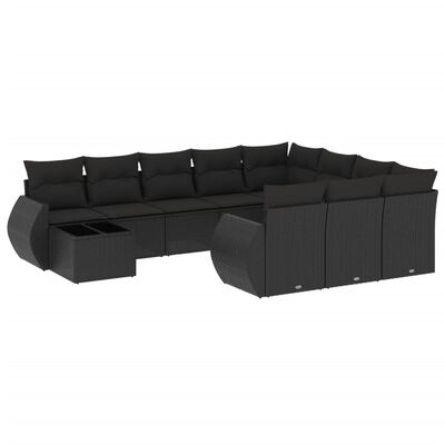 vidaXL Set Divani da Giardino 11 pz con Cuscini in Polyrattan Nero