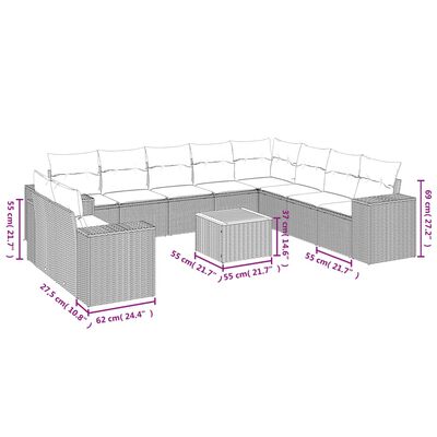 vidaXL Set Divani da Giardino 11 pz con Cuscini in Polyrattan Grigio