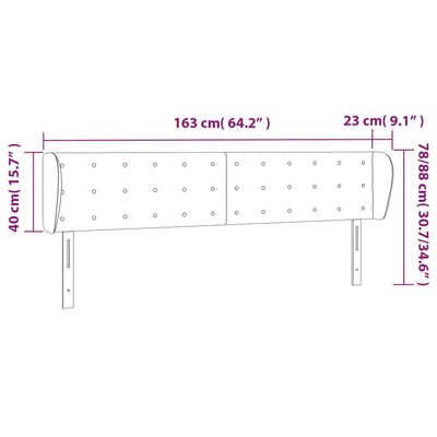 vidaXL Testiera ad Orecchio Grigio Scuro 163x23x78/88 cm in Velluto