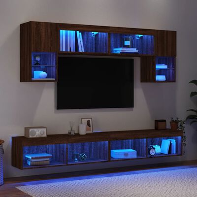 vidaXL Mobili TV a Muro con LED 6pz Rovere Marrone Legno Multistrato