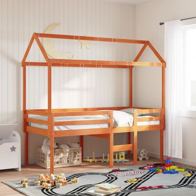 vidaXL Tetto Letto Bambini Marrone Cera 207x80,5x151,5cm Massello Pino