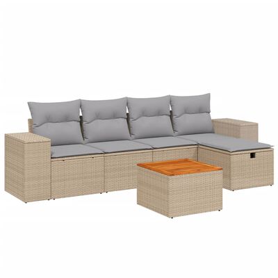 vidaXL Set Divano da Giardino 6 pz con Cuscini Beige Misto Polyrattan