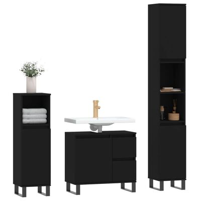 vidaXL Set Mobili da Bagno 3 pz Nero in Legno Multistrato