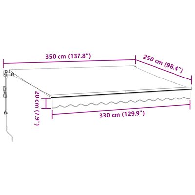 vidaXL Tenda da Sole Retrattile Automatica con LED Bordò 350x250 cm