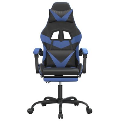 vidaXL Sedia da Gaming Girevole con Poggiapiedi Nero e Blu Similpelle