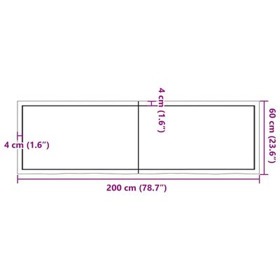 vidaXL Piano Bagno 200x60x(2-4) cm in Legno Massello Non Trattato