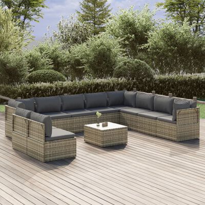 vidaXL Set Divani da Giardino 11 pz con Cuscini in Polyrattan Grigio