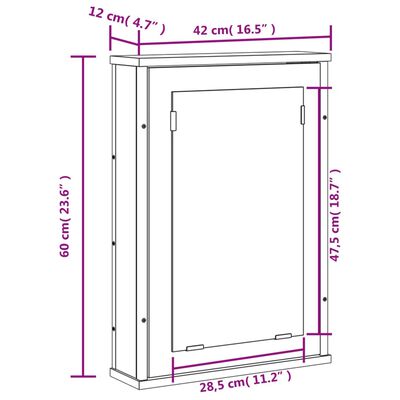 vidaXL Mobile Bagno Specchio Rovere Marrone 42x12x60 Legno Multistrato