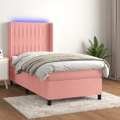 vidaXL Letto a Molle con Materasso e LED Rosa 100x200 cm in Velluto