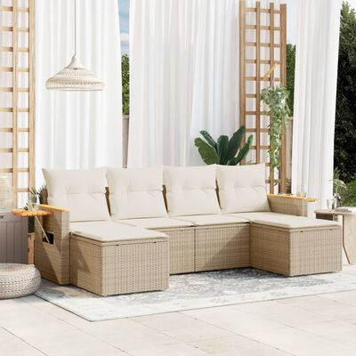 vidaXL Set Divano da Giardino 6 pz con Cuscini Beige in Polyrattan