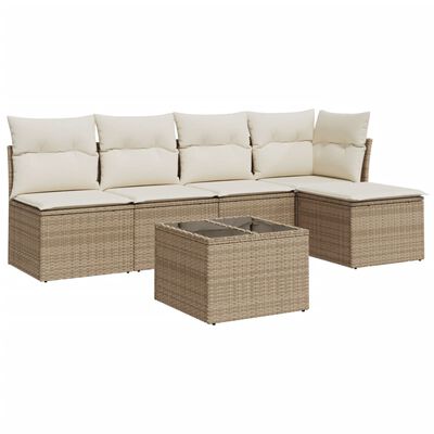 vidaXL Set Divano da Giardino 6 pz con Cuscini Beige in Polyrattan