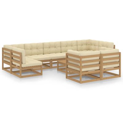 vidaXL Set Salotto Giardino e Cuscini 10 pz Legno Massello Pino Ambra