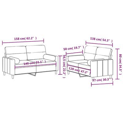 vidaXL Set Divani 2 pz con Cuscini Crema in Tessuto