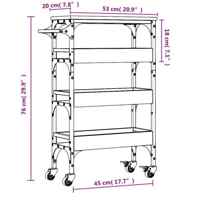 vidaXL Carrello da Cucina Nero 53x20x76 cm in Legno Multistrato