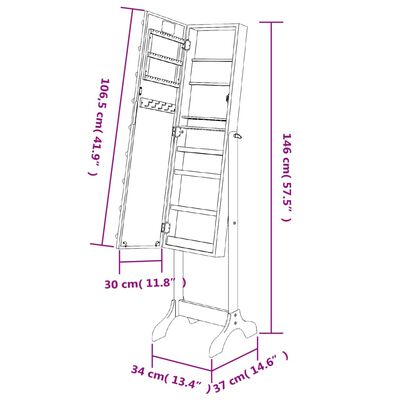 vidaXL Specchio Autoportante con LED Nero 34x37x146 cm